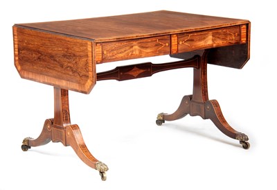 Lot 1038 - A FINE SATINWOOD AND FIGURED ROSEWOOD REGENCY...