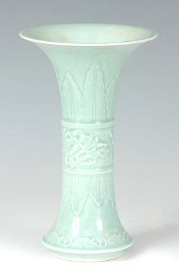 Lot 109 - A 19TH CENTURY CELADON VASE with raised leaf...