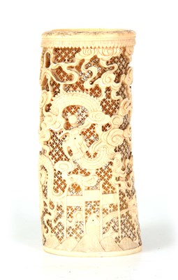 Lot 146 - A FINELY CARVED CHINESE IVORY TUSK VASE with a...