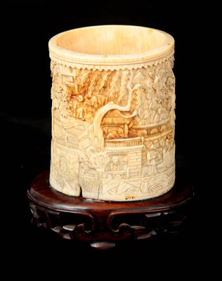 Lot 147 - A 19TH CENTURY CHINESE CARVED IVORY VASE...