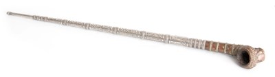 Lot 150 - A 19TH CENTURY EASTERN SILVER METAL OPIUM PIPE...