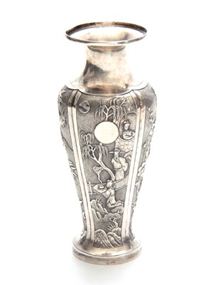 Lot 152 - A CHINESE SILVER VASE decorated with relief...