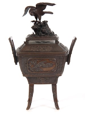 Lot 160 - A LARGE JAPANESE BRONZE CENSOR with eagle...