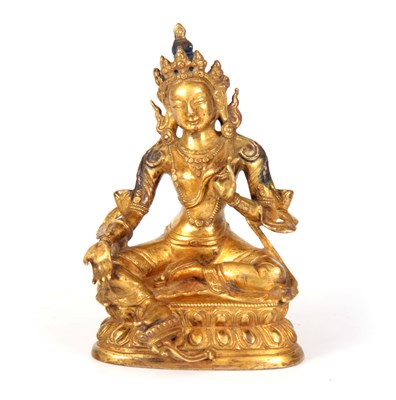 Lot 168 - AN EARLY GILT BRONZE SCULPTURE OF THE BUDDHIST...