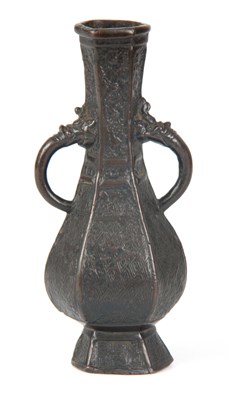 Lot 169 - AN EARLY CHINESE BRONZE VASE of hexagonal...