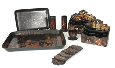 Lot 186 - A SELECTION OF 19TH CENTURY ORIENTAL BLACK...