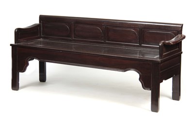 Lot 215 - A 19TH CENTURY CHNESE HARDWOOD HALL BENCH with...