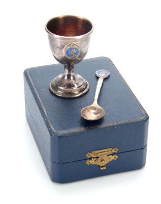 Lot 254 - A CASED SILVER AND ENAMEL GEORGE VI CORONATION...