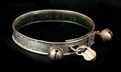 Lot 275 - A 19TH CENTURY SILVER AND LEATHER DOG COLLAR...