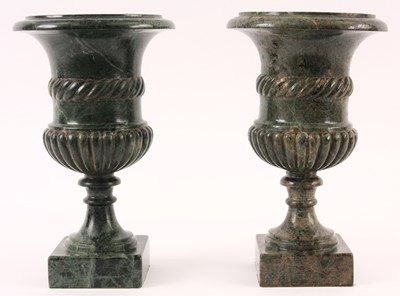 Lot 655 - A PAIR OF REGENCY STYLE VEINED GREEN MARBLE...