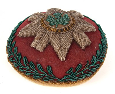 Lot 318 - A 19TH CENTURY PRESENTATION BEADWORK CUSHION...