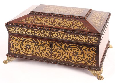 Lot 517 - A REGENCY ROSEWOOD AND BRASS INLAID...