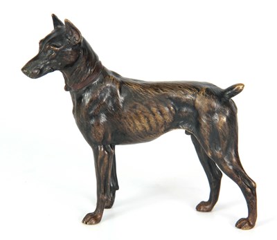 Lot 391 - A 19TH CENTURY BRONZE SCULPTURE OF A DOG 15cm...