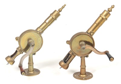 Lot 393 - TWO 19TH CENTURY CAST BRASS BAR CORK SCREWS...