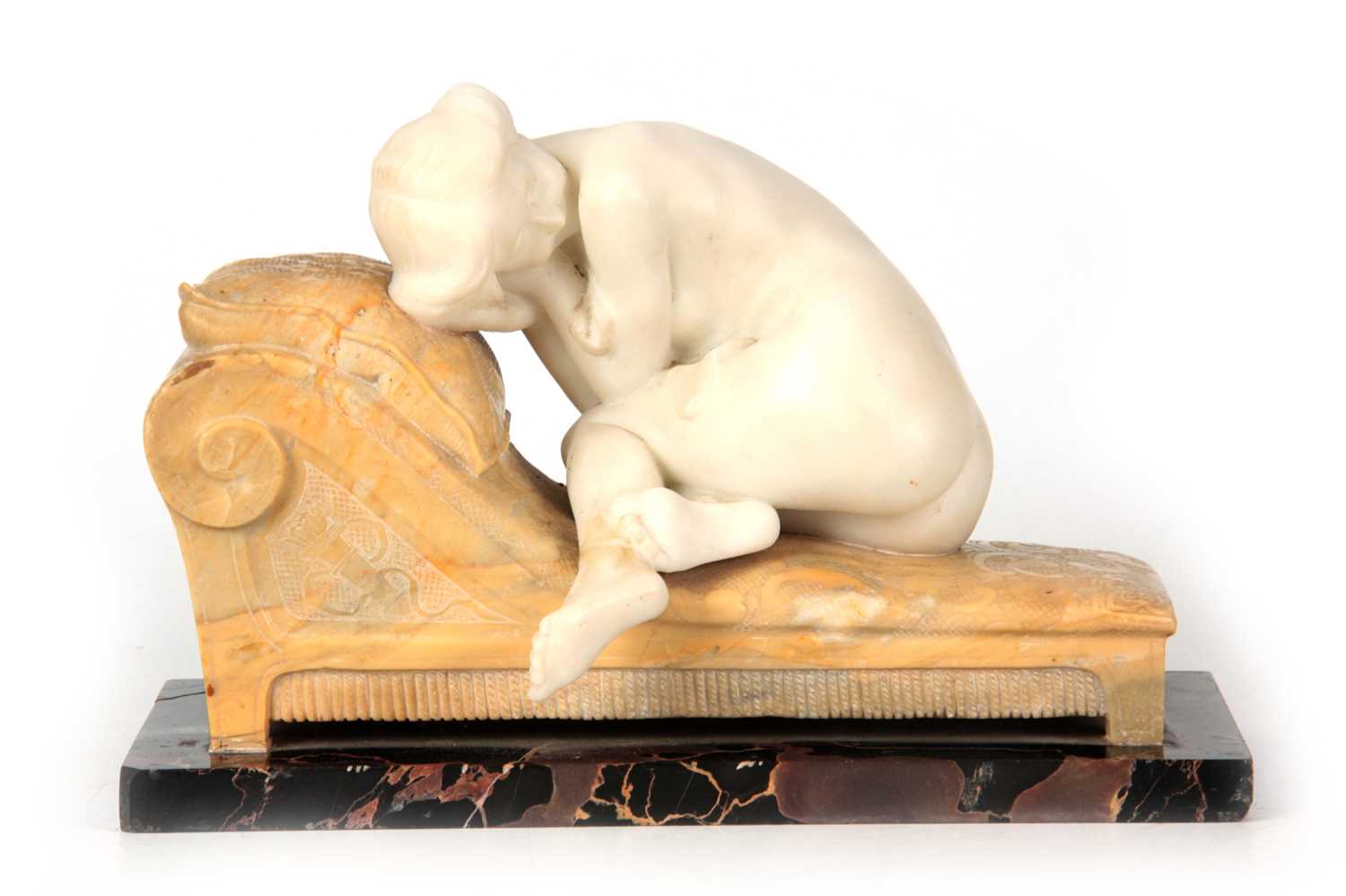 Lot 676 - AFTER GIUSEPPE GALEOTTI, ITALY. A 19TH CENTURY WHITE AND SIENNA MARBLE SCULPTURE