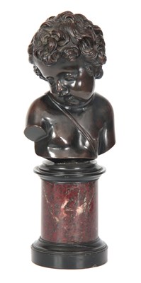 Lot 599 - A 19TH CENTURY FRENCH BRONZE BUST OF A CHERUB