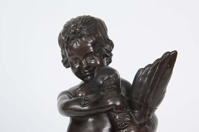 Lot 600 - A LATE 19TH CENTURY PATINATED BRONZE SCULPTURE OF A CHERUB AND GOOSE