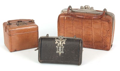 Lot 445 - A VINTAGE CROCODILE LADIES TRAVELING VANITY...