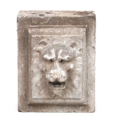 Lot 450 - A 19TH CENTURY CARVED STONE LION'S FACE MASK...