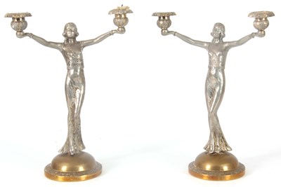 Lot 452 - A PAIR OF ART DECO BRASS AND NICKEL FIGURAL...