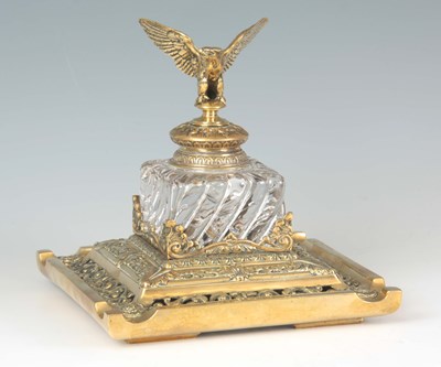 Lot 454 - AN IMPRESSIVE LATE 19TH CENTURY BRASS INKWELL...