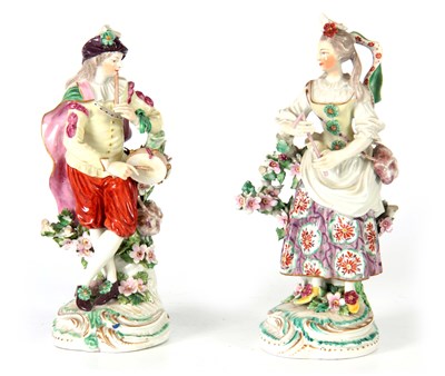 Lot 46 - A PAIR OF 18TH CENTURY DERBY MUSICIAN FIGURES...