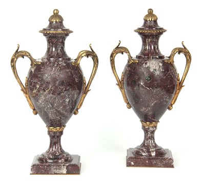 Lot 470 - A FINE PAIR OF FRENCH VEINED MARBLE ORMOLU...