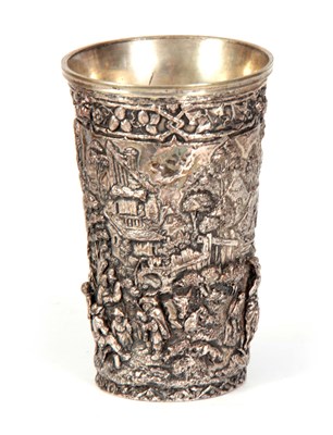 Lot 481 - A 19TH CENTURY EUROPEAN SILVERED BRONZE BEAKER...