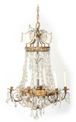 Lot 511 - A 20TH CENTURY CUT GLASS HANGING CHANDELIER...