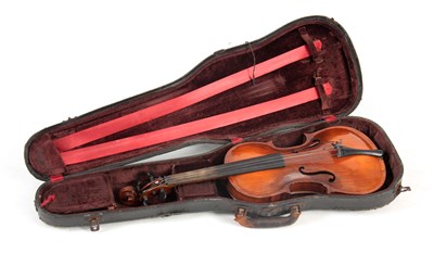 Lot 545 - A CASED VIOLIN bearing traces of branding...