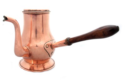 Lot 571 - A GEORGIAN BALUSTER COPPER CHOCOLATE POT with...