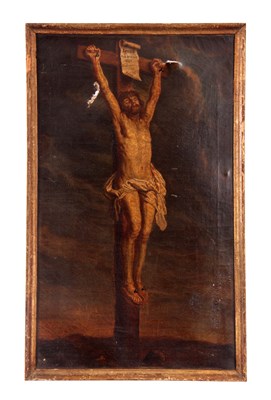 Lot 603 - AN 18TH CENTURY OIL ON CANVAS The Crucifixion...