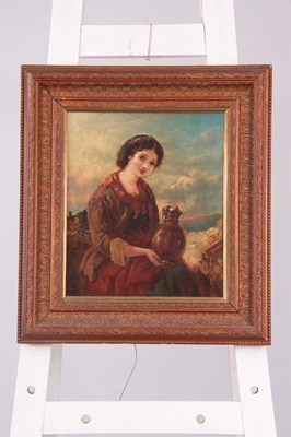 Lot 605 - 19th CENTURY OIL ON CANVAS Young woman with...