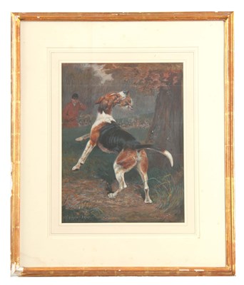 Lot 642 - CUTHBERT BRADLEY WATERCOLOUR Hound with fox...