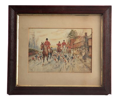 Lot 647 - AN EARLY 20TH CENTURY WATERCOLOUR A fox hunt...