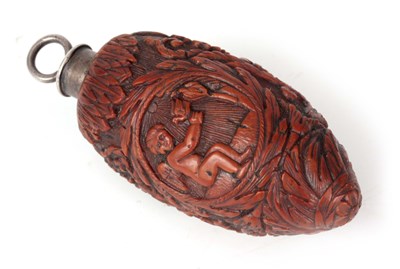 Lot 655 - A 19TH CENTURY COQUILLA NUT CARVED SNUFF...