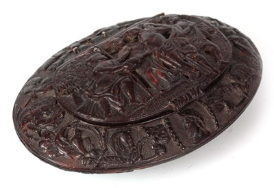 Lot 656 - AN 18TH CENTURY CARVED COCONUT OVAL SNUFF BOX...