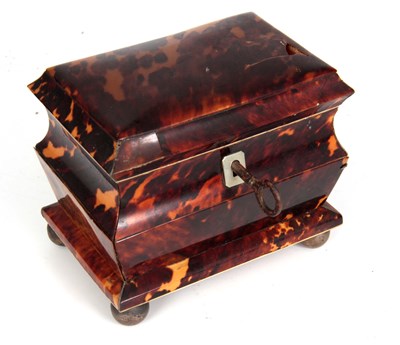 Lot 675 - A 19TH CENTURY TORTOISESHELL TEA CADDY with a...