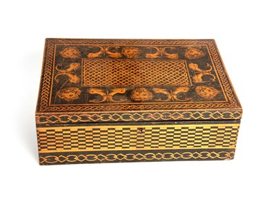 Lot 694 - A LATE GEORGE III PENWORK BOX the hinged lid...