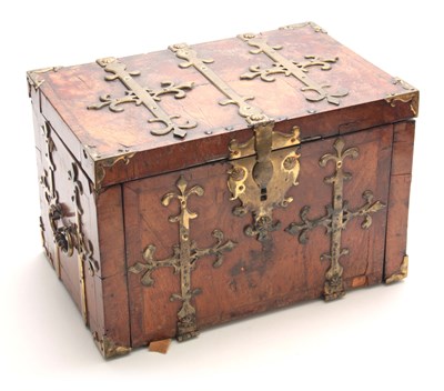 Lot 700 - A LATE 17TH CENTURY BRASS BOUND WALNUT COFFRE...