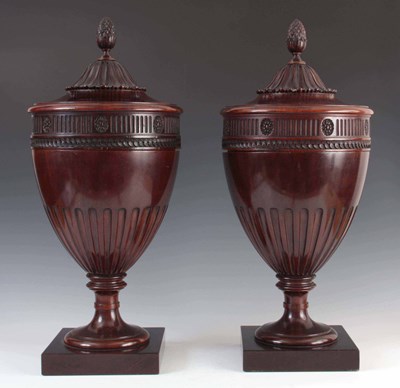 Lot 704 - A PAIR OF EDWARDIAN ADAM STYLE URN SHAPED...