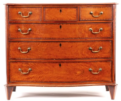 Lot 978 - A GEORGE III SERPENTINE FRONT SATINWOOD AND...