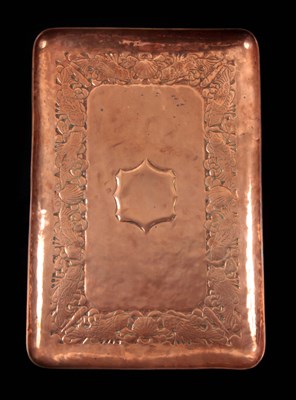 Lot 736 - AN ARTS AND CRAFTS LARGE RECTANGULAR COPPER...