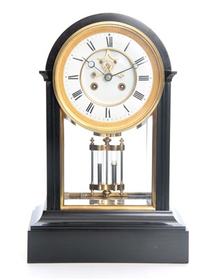 Lot 786 - A 19TH CENTURY BLACK SLATE FRENCH MANTEL CLOCK...