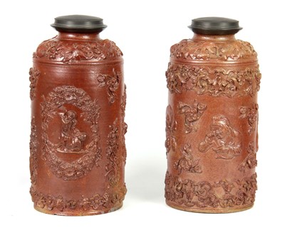 Lot 79 - AN UNUSUAL PAIR OF 19TH CENTURY SALT GLAZED...