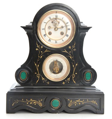 Lot 799 - A 19TH CENTURY BLACK SLATE AND MALACHITE...