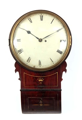 Lot 820 - A REGENCY MAHOGANY CONVEX DIAL FUSEE WALL...