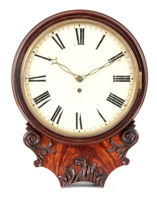 Lot 872 - A FIGURED MAHOGANY DROP DIAL FUSEE WALL CLOCK...