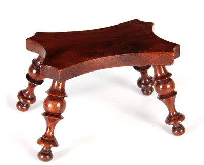 Lot 890 - A 19TH CENTURY YEW WOOD MINIATURE STOOL the...