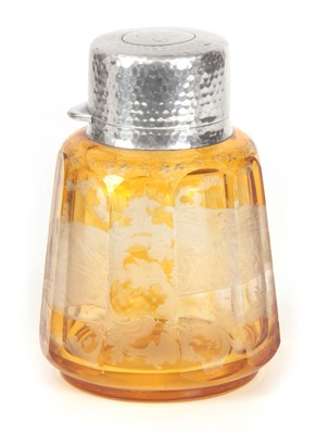 Lot 9 - A SILVER MOUNTED BOHEMIAN AMBER GLASS COLOGNE...